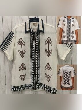 Mo Maya Singapore Tara 100% Linen Unisex Shirt One Size MSRP $169